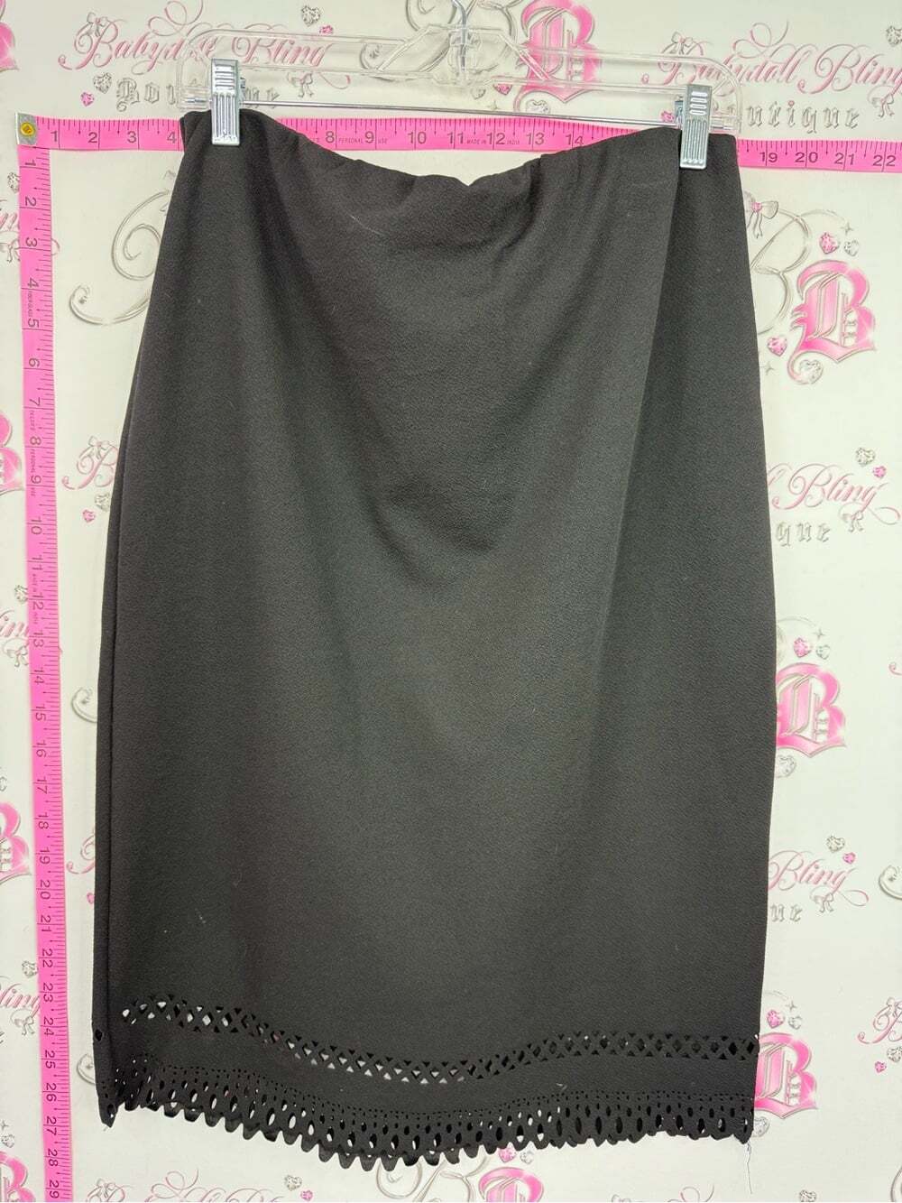 CAMEO ROSE skirt Black Pencil Skirt with Laser-Cut Hem